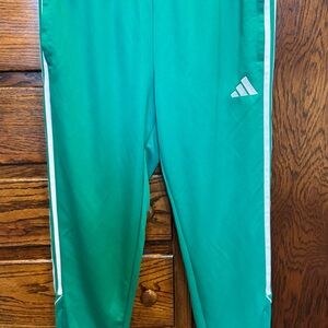 Adidas Men's Green Joggers with White Stripes